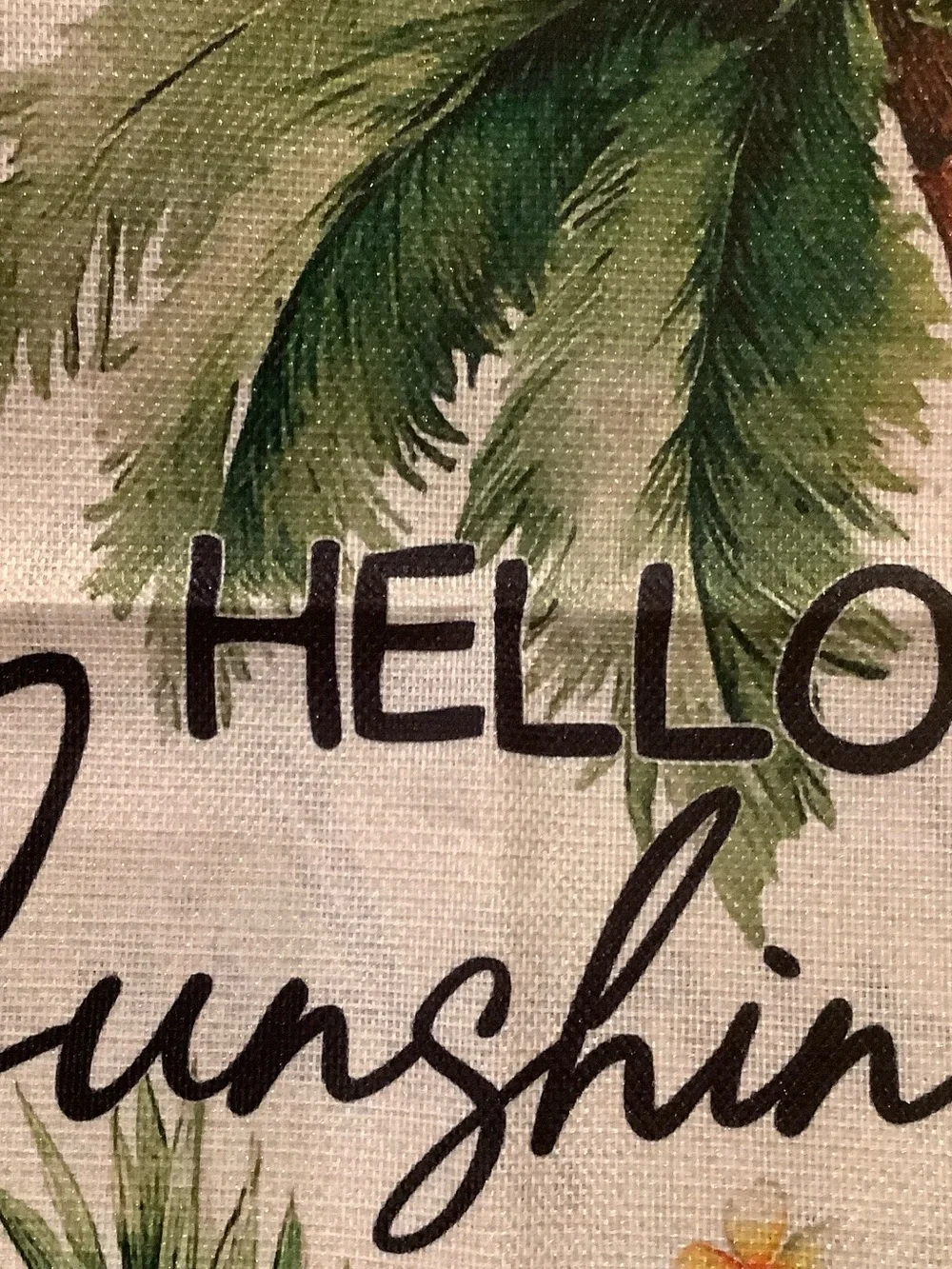 Hello Sunshine Tropical Palm Coconut Floral Small Garden Flag Burlap NWT